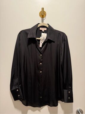 Philosophy Classic Black Satin Button-Down Shirt